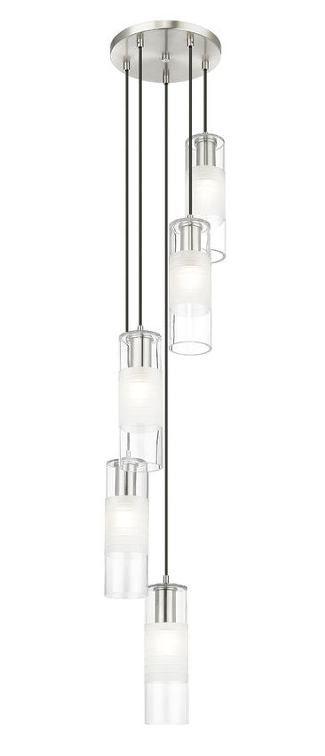 Z-Lite Alton 12" 5-Light Brushed Nickel Steel and Clear Frosted Glass Shade Chandelier