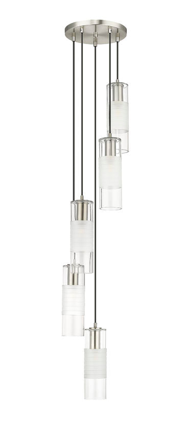 Z-Lite Alton 12" 5-Light Brushed Nickel Steel and Clear Frosted Glass Shade Chandelier