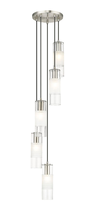 Z-Lite Alton 12" 5-Light Brushed Nickel Steel and Clear Frosted Glass Shade Chandelier