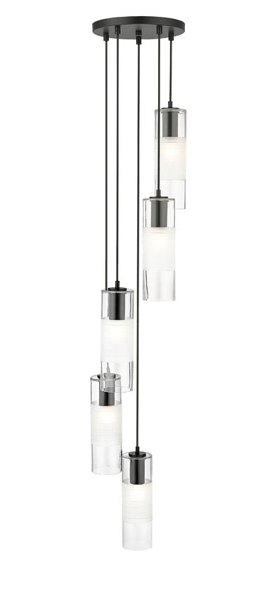 Z-Lite Alton 12" 5-Light Matte Black Steel and Clear Frosted Glass Shade Chandelier