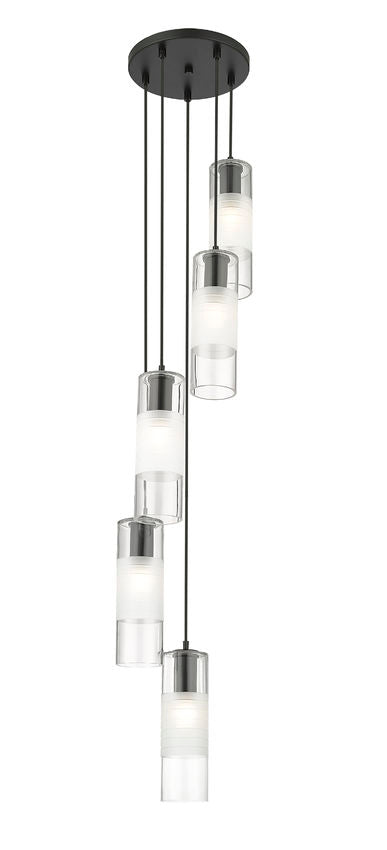 Z-Lite Alton 12" 5-Light Matte Black Steel and Clear Frosted Glass Shade Chandelier