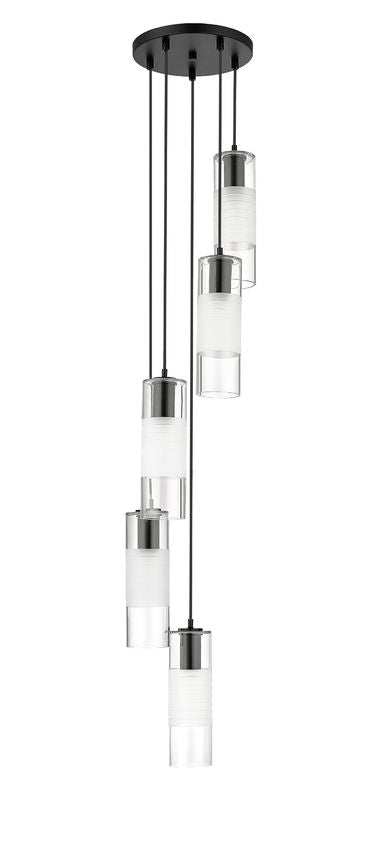 Z-Lite Alton 12" 5-Light Matte Black Steel and Clear Frosted Glass Shade Chandelier