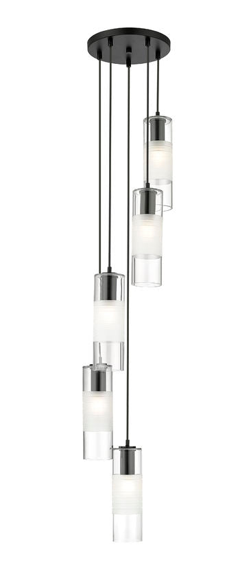 Z-Lite Alton 12" 5-Light Matte Black Steel and Clear Frosted Glass Shade Chandelier