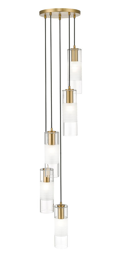 Z-Lite Alton 12" 5-Light Modern Gold Steel and Clear Frosted Glass Shade Chandelier