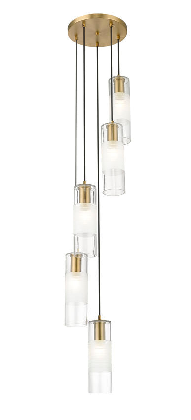 Z-Lite Alton 12" 5-Light Modern Gold Steel and Clear Frosted Glass Shade Chandelier