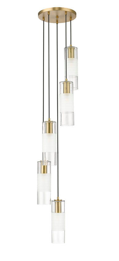 Z-Lite Alton 12" 5-Light Modern Gold Steel and Clear Frosted Glass Shade Chandelier