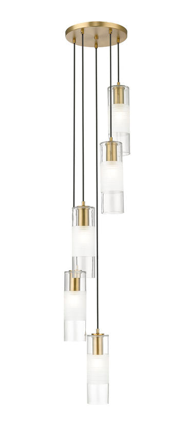 Z-Lite Alton 12" 5-Light Modern Gold Steel and Clear Frosted Glass Shade Chandelier