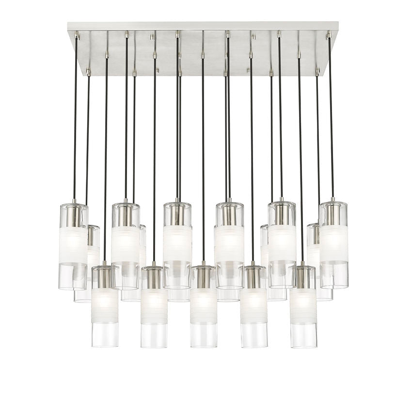 Z-Lite Alton 18" 17-Light Brushed Nickel Steel and Clear Frosted Glass Shade Linear Chandelier