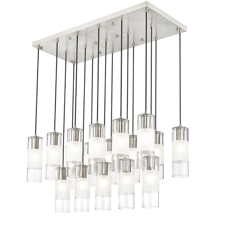Z-Lite Alton 18" 17-Light Brushed Nickel Steel and Clear Frosted Glass Shade Linear Chandelier