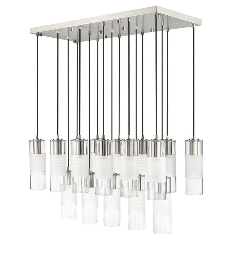 Z-Lite Alton 18" 17-Light Brushed Nickel Steel and Clear Frosted Glass Shade Linear Chandelier