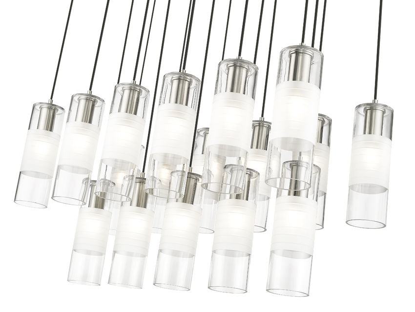 Z-Lite Alton 18" 17-Light Brushed Nickel Steel and Clear Frosted Glass Shade Linear Chandelier