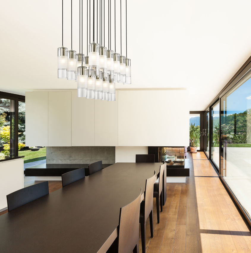Z-Lite Alton 18" 17-Light Brushed Nickel Steel and Clear Frosted Glass Shade Linear Chandelier
