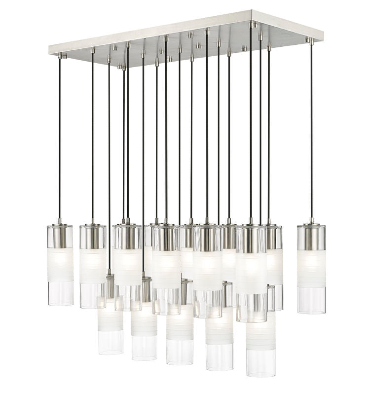 Z-Lite Alton 18" 17-Light Brushed Nickel Steel and Clear Frosted Glass Shade Linear Chandelier