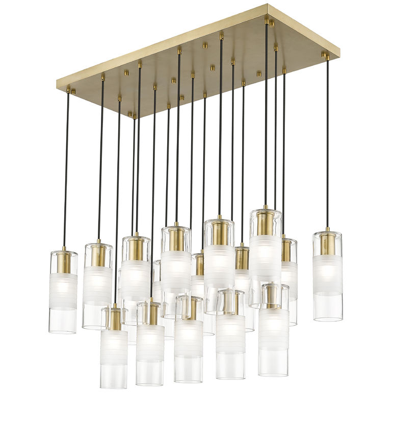 Z-Lite Alton 18" 17-Light Modern Gold Steel and Clear Frosted Glass Shade Linear Chandelier
