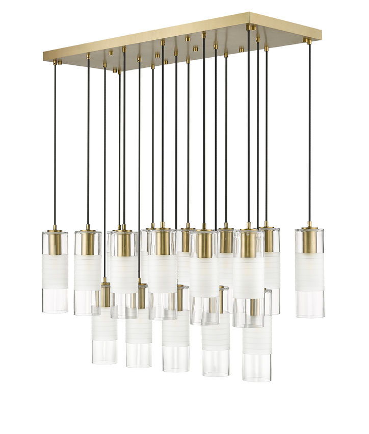 Z-Lite Alton 18" 17-Light Modern Gold Steel and Clear Frosted Glass Shade Linear Chandelier
