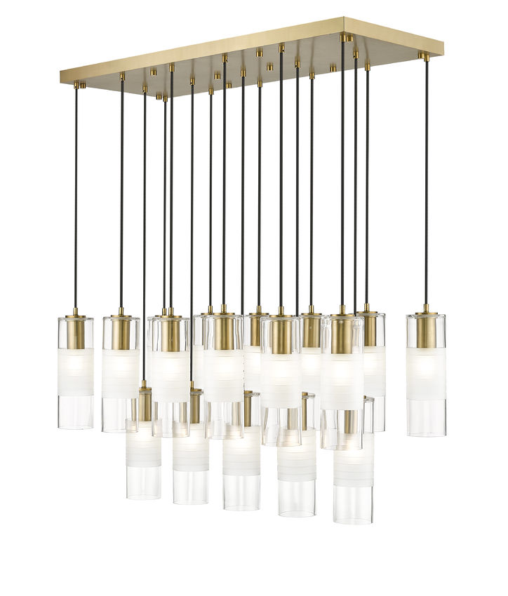 Z-Lite Alton 18" 17-Light Modern Gold Steel and Clear Frosted Glass Shade Linear Chandelier