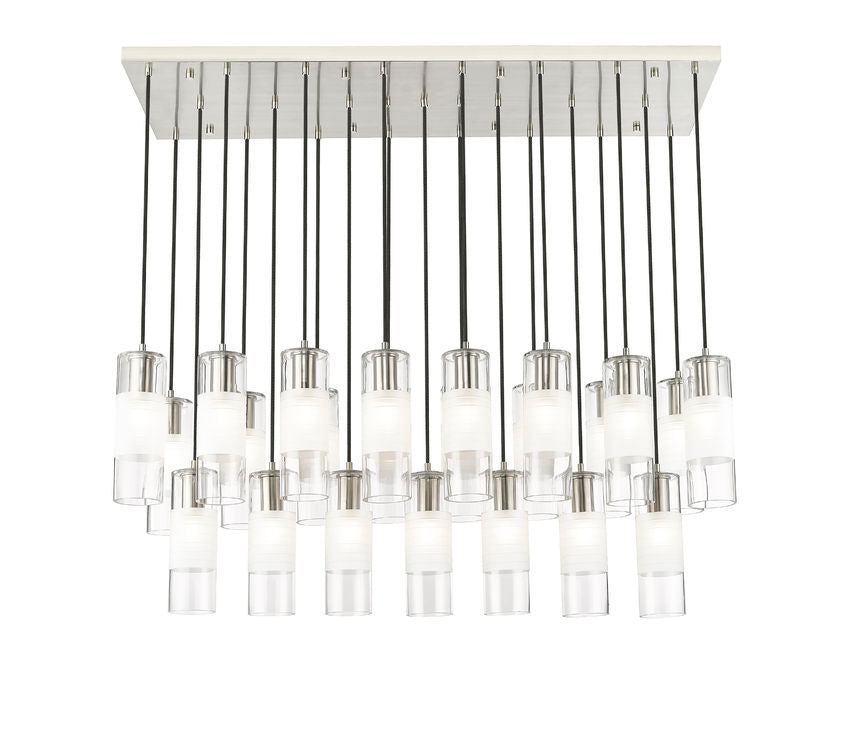 Z-Lite Alton 18" 23-Light Brushed Nickel Steel and Clear Frosted Glass Shade Linear Chandelier