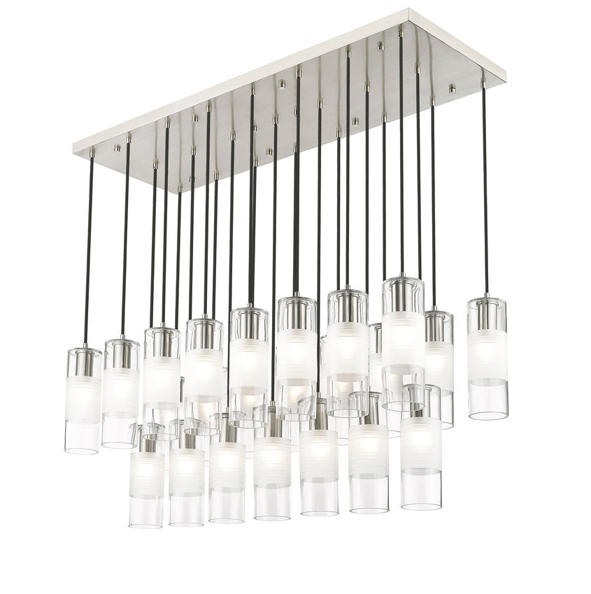 Z-Lite Alton 18" 23-Light Brushed Nickel Steel and Clear Frosted Glass Shade Linear Chandelier