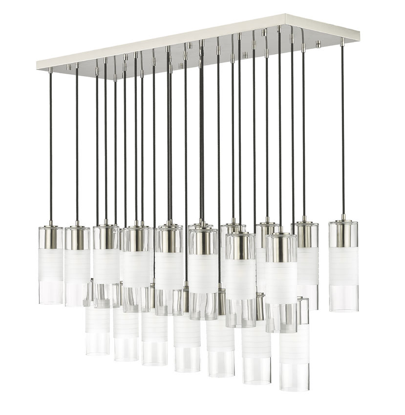 Z-Lite Alton 18" 23-Light Brushed Nickel Steel and Clear Frosted Glass Shade Linear Chandelier