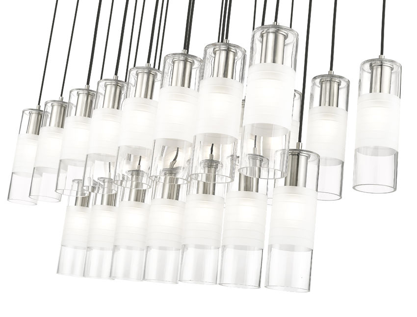 Z-Lite Alton 18" 23-Light Brushed Nickel Steel and Clear Frosted Glass Shade Linear Chandelier