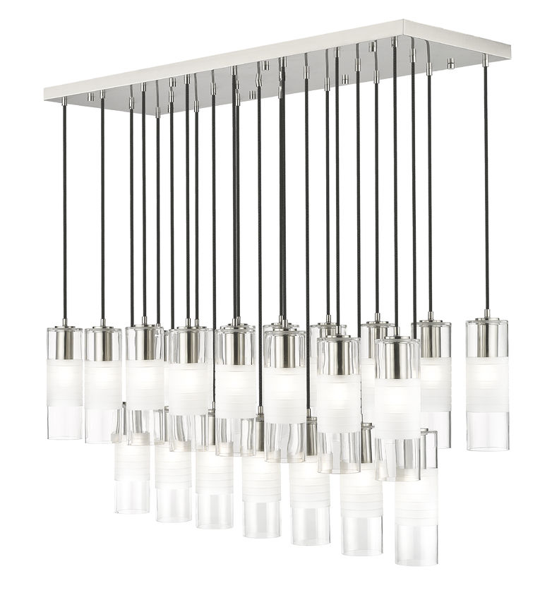 Z-Lite Alton 18" 23-Light Brushed Nickel Steel and Clear Frosted Glass Shade Linear Chandelier