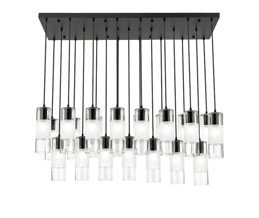 Z-Lite Alton 18" 23-Light Matte Black Steel and Clear Frosted Glass Shade Linear Chandelier