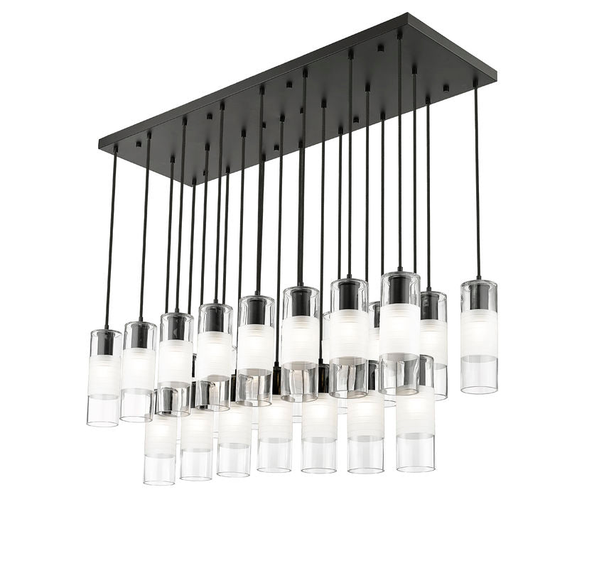Z-Lite Alton 18" 23-Light Matte Black Steel and Clear Frosted Glass Shade Linear Chandelier