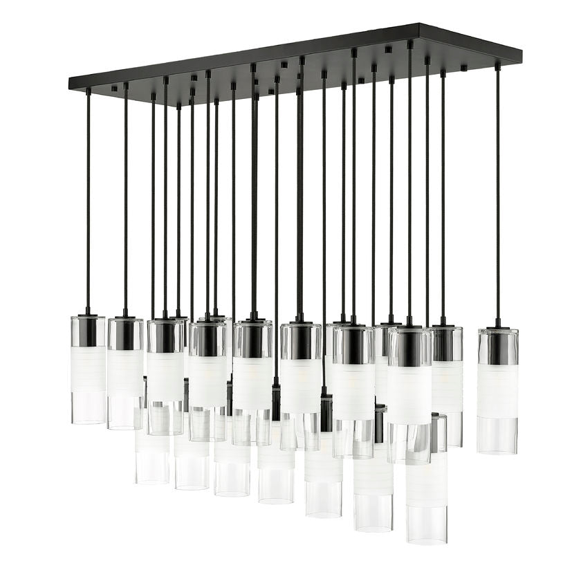 Z-Lite Alton 18" 23-Light Matte Black Steel and Clear Frosted Glass Shade Linear Chandelier
