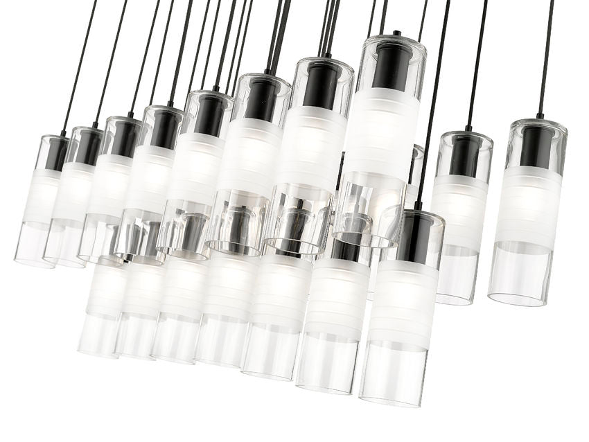 Z-Lite Alton 18" 23-Light Matte Black Steel and Clear Frosted Glass Shade Linear Chandelier