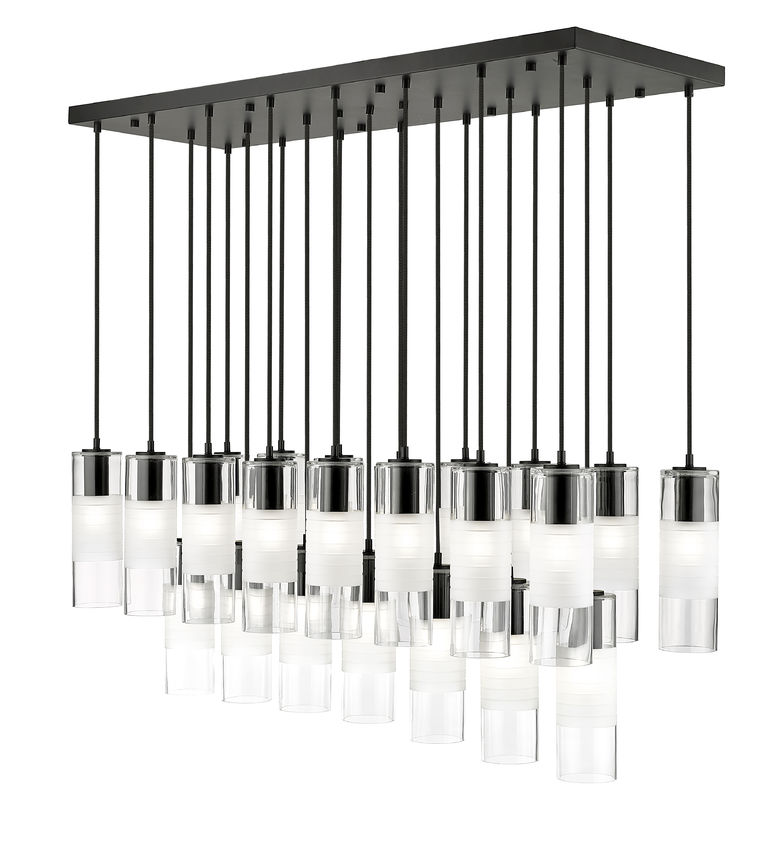 Z-Lite Alton 18" 23-Light Matte Black Steel and Clear Frosted Glass Shade Linear Chandelier