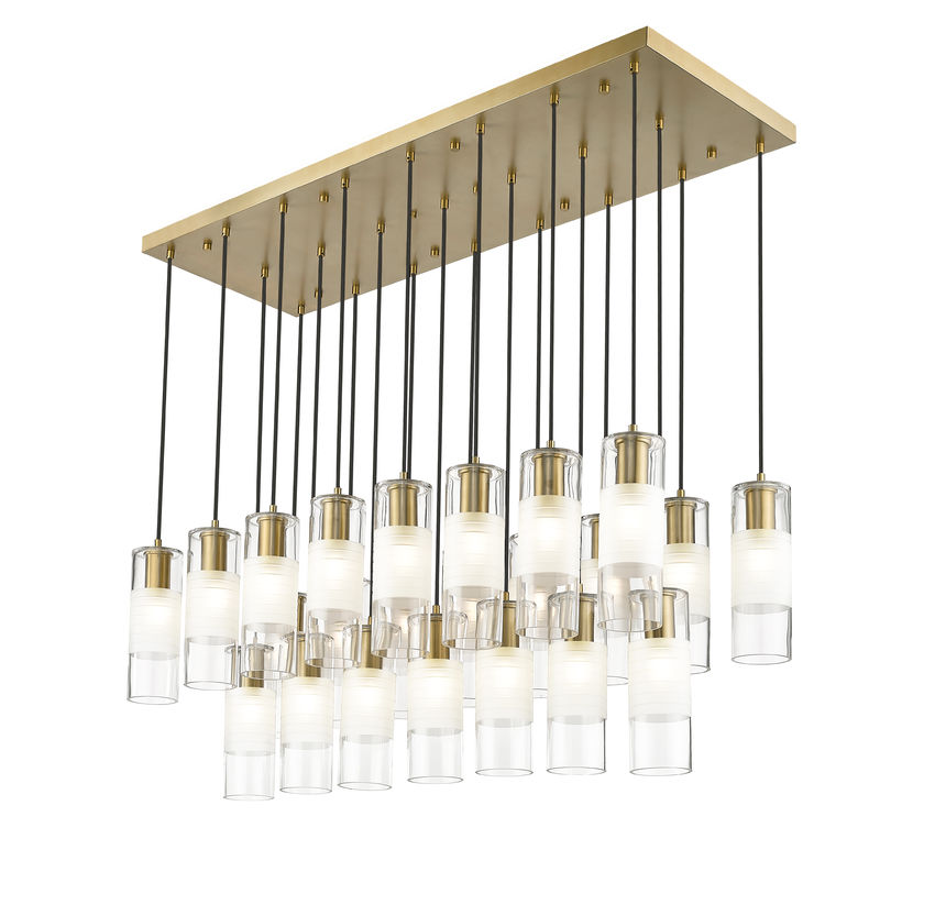 Z-Lite Alton 18" 23-Light Modern Gold Steel and Clear Frosted Glass Shade Linear Chandelier