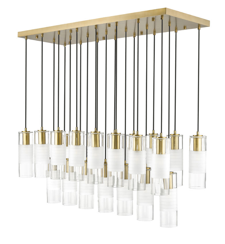 Z-Lite Alton 18" 23-Light Modern Gold Steel and Clear Frosted Glass Shade Linear Chandelier