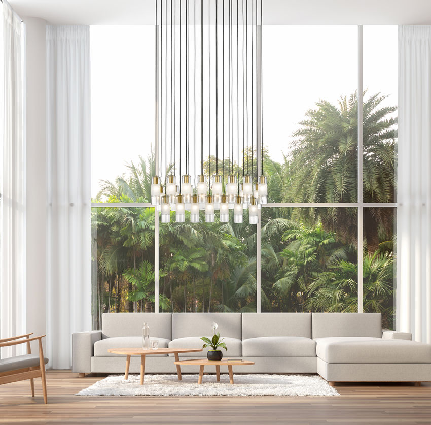 Z-Lite Alton 18" 23-Light Modern Gold Steel and Clear Frosted Glass Shade Linear Chandelier