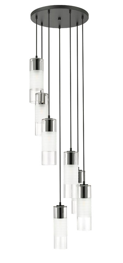 Z-Lite Alton 18" 7-Light Matte Black Steel and Clear Frosted Glass Shade Chandelier