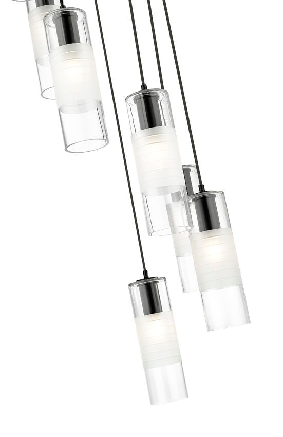 Z-Lite Alton 18" 7-Light Matte Black Steel and Clear Frosted Glass Shade Chandelier