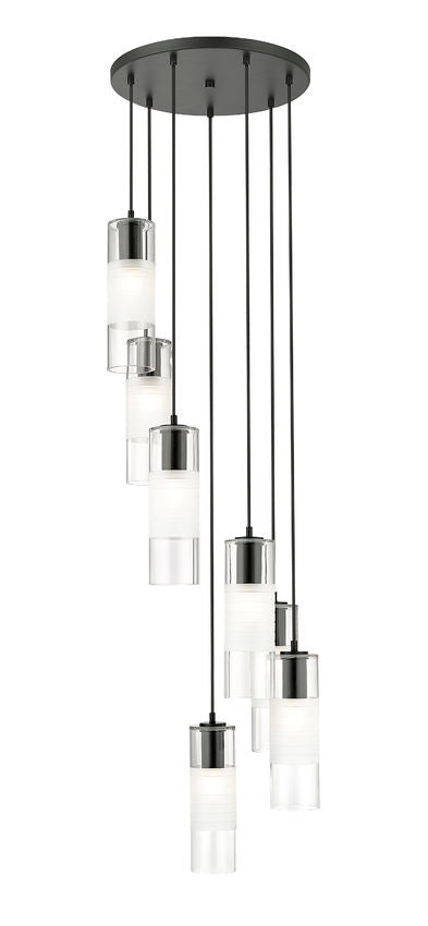 Z-Lite Alton 18" 7-Light Matte Black Steel and Clear Frosted Glass Shade Chandelier