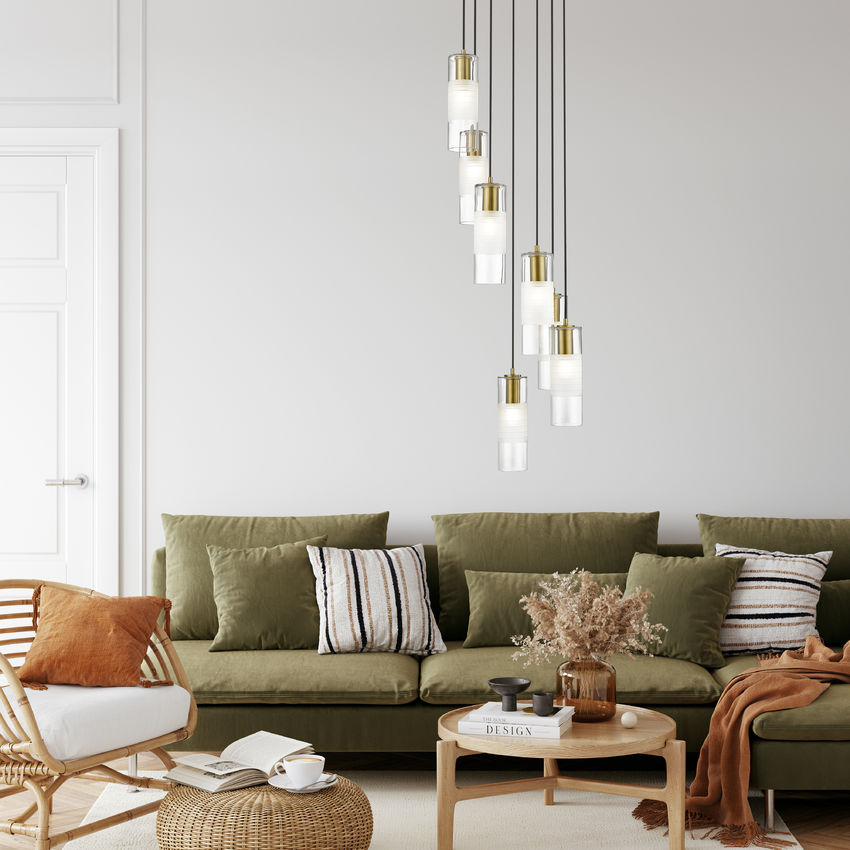 Z-Lite Alton 18" 7-Light Modern Gold Steel and Clear Frosted Glass Shade Chandelier