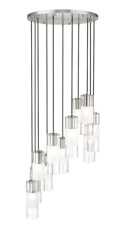 Z-Lite Alton 24" 11-Light Brushed Nickel Steel and Clear Frosted Glass Shade Chandelier