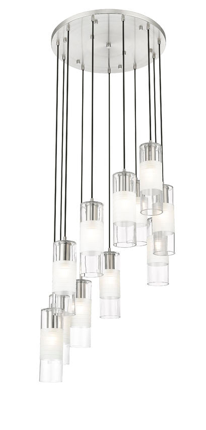 Z-Lite Alton 24" 11-Light Brushed Nickel Steel and Clear Frosted Glass Shade Chandelier