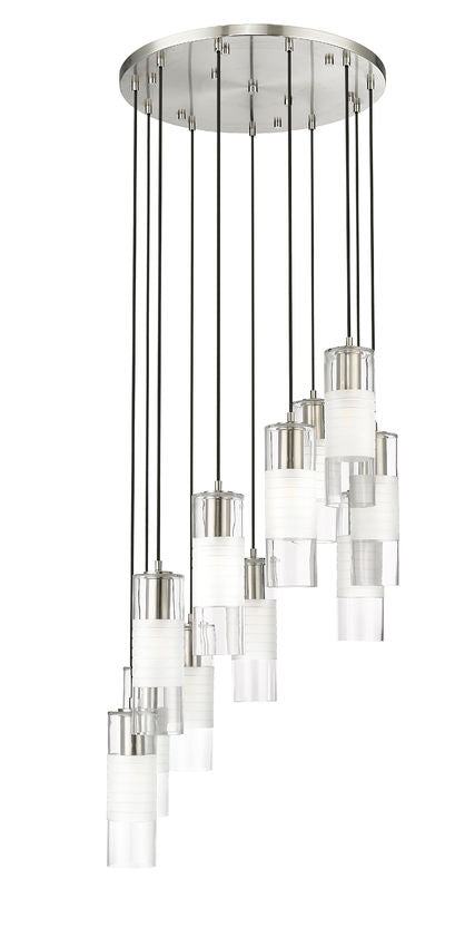 Z-Lite Alton 24" 11-Light Brushed Nickel Steel and Clear Frosted Glass Shade Chandelier