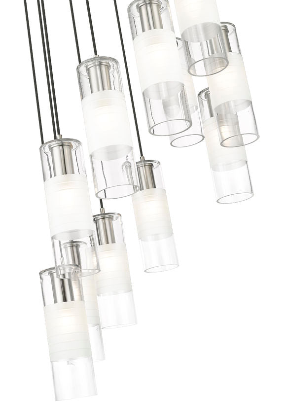 Z-Lite Alton 24" 11-Light Brushed Nickel Steel and Clear Frosted Glass Shade Chandelier