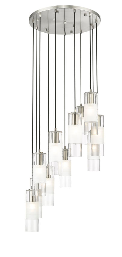 Z-Lite Alton 24" 11-Light Brushed Nickel Steel and Clear Frosted Glass Shade Chandelier
