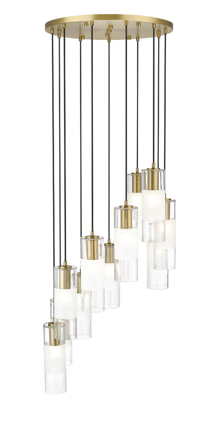 Z-Lite Alton 24" 11-Light Modern Gold Steel and Clear Frosted Glass Shade Chandelier