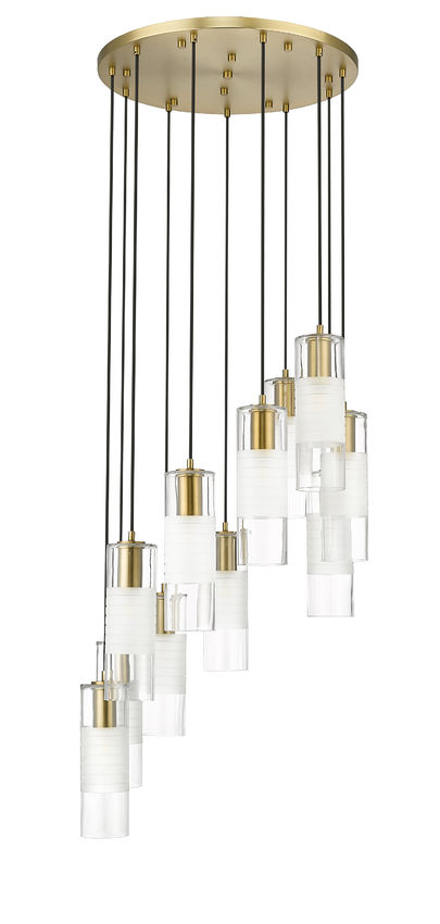 Z-Lite Alton 24" 11-Light Modern Gold Steel and Clear Frosted Glass Shade Chandelier