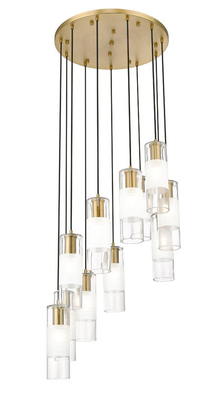 Z-Lite Alton 24" 11-Light Modern Gold Steel and Clear Frosted Glass Shade Chandelier