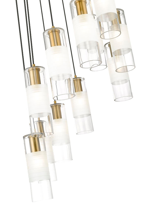 Z-Lite Alton 24" 11-Light Modern Gold Steel and Clear Frosted Glass Shade Chandelier
