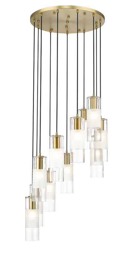 Z-Lite Alton 24" 11-Light Modern Gold Steel and Clear Frosted Glass Shade Chandelier