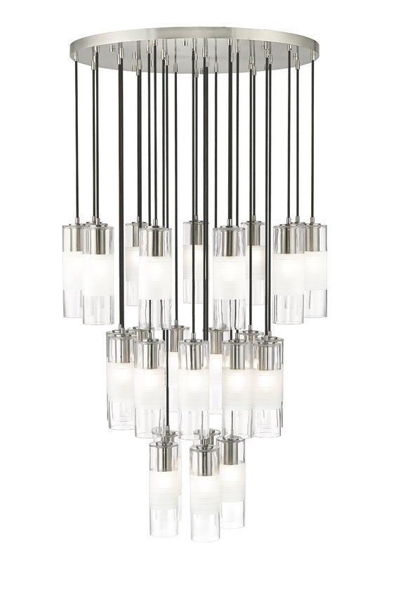 Z-Lite Alton 36" 27-Light Brushed Nickel Steel and Clear Frosted Glass Shade Chandelie