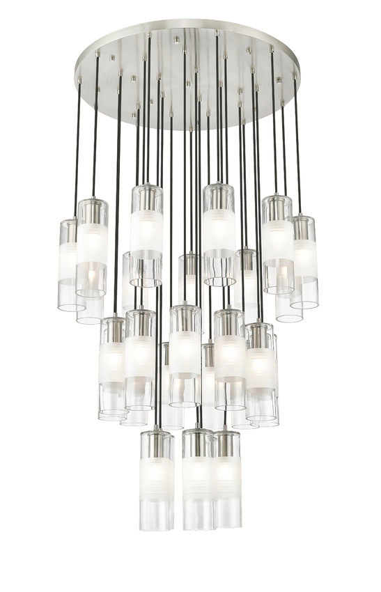 Z-Lite Alton 36" 27-Light Brushed Nickel Steel and Clear Frosted Glass Shade Chandelie