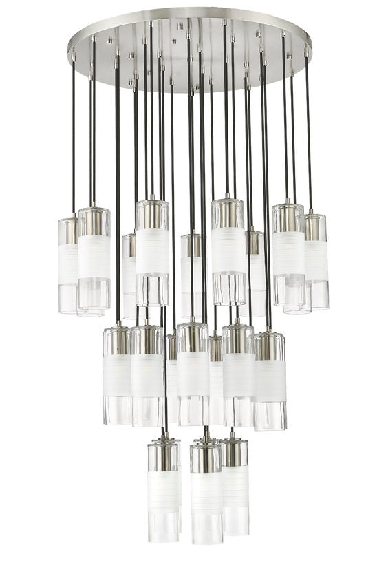 Z-Lite Alton 36" 27-Light Brushed Nickel Steel and Clear Frosted Glass Shade Chandelie